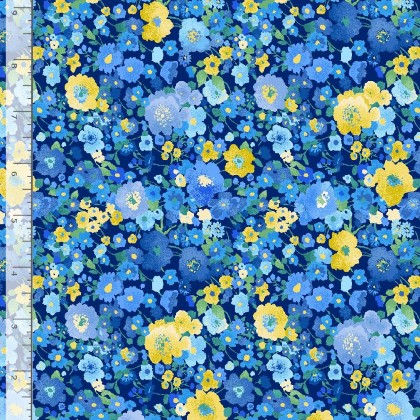 Timeless Treasures - Poppy Serenade - Packed Medium Floral, Royal