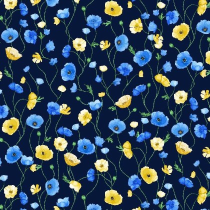 Timeless Treasures - Poppy Serenade - Poppies on Vines, Night