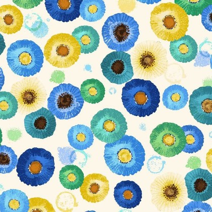 Timeless Treasures - Poppy Serenade - Tossed Poppies Geo, Cream