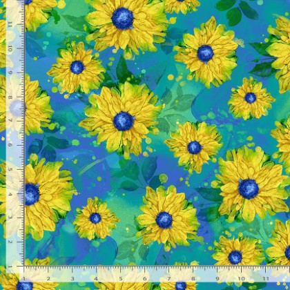 Timeless Treasures - Provence - Tossed Sunflowers, Green