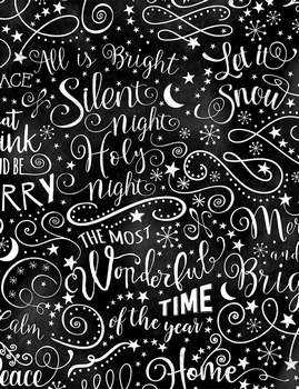 Timeless Treasures - Silent Night - Chalk Words, Black