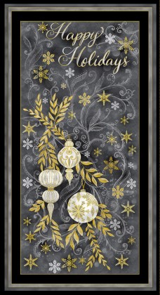 Timeless Treasures - Silver & Gold - 24' Happy Holidays Panel, Grey