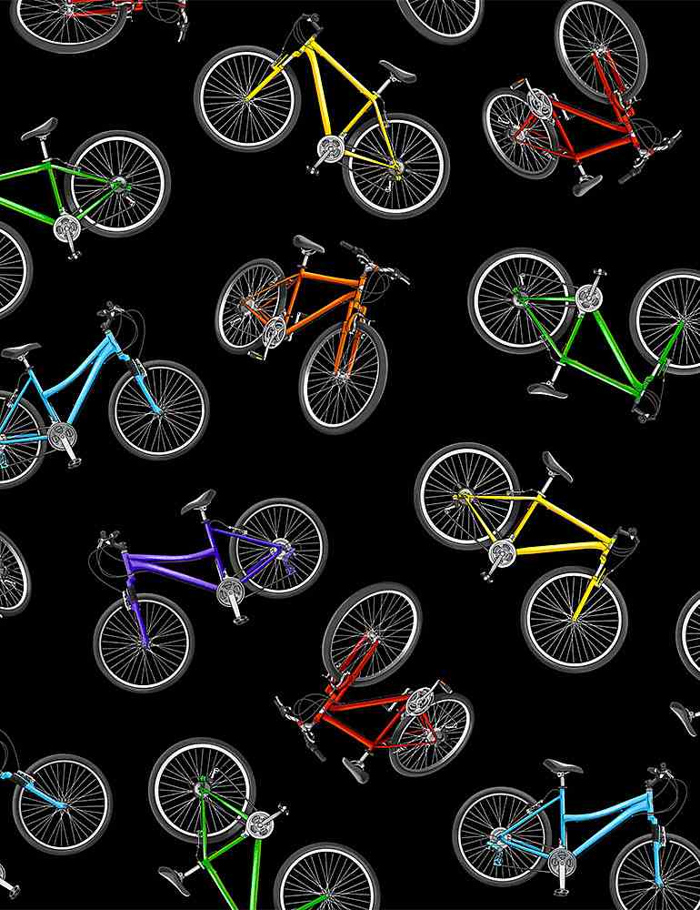 Timeless Treasures - Sports - Tossed Colorful Bicycles, Black