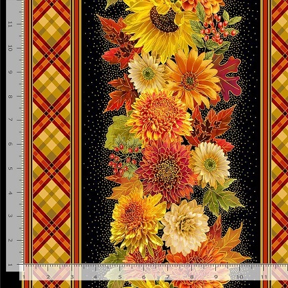 Timeless Treasures - Thankful - Harvest Floral Stripe, Black