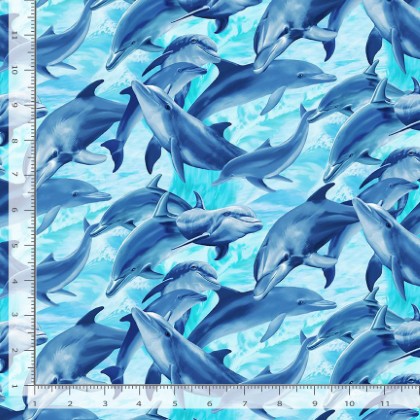 Timeless Treasures - Underwater Paradise - Playful Dolphins, Water