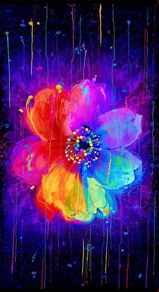 Timeless Treasures - Untamed Beauty - 24' Bright Paint Drip Flower Panel, Black