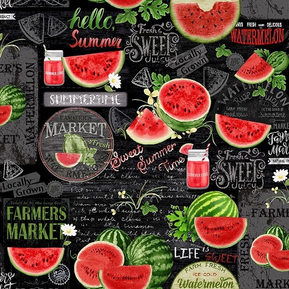 Timeless Treasures - Watermelon Party - Watermelon Chalkboard, Black