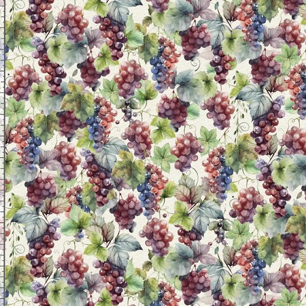 Timeless Treasures - Wine - Grapes With Leaves. Cream