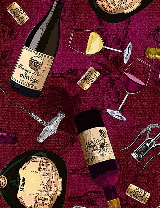 Timeless Treasures - Wine Cellar - (Wine) - Tossed Wine Bottles, Wine