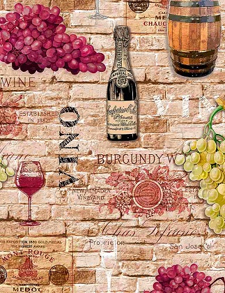 Timeless Treasures - Wine Cellar - (Wine) - Wine Bottles & Grapes, Natural