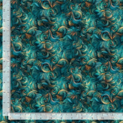 Timeless Treasures  Wild Wings - Packed Owl Feathers, Blue