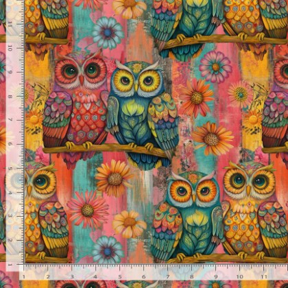 Timeless Treasures  Wild Wings - Packed Owls & Floral, Multi