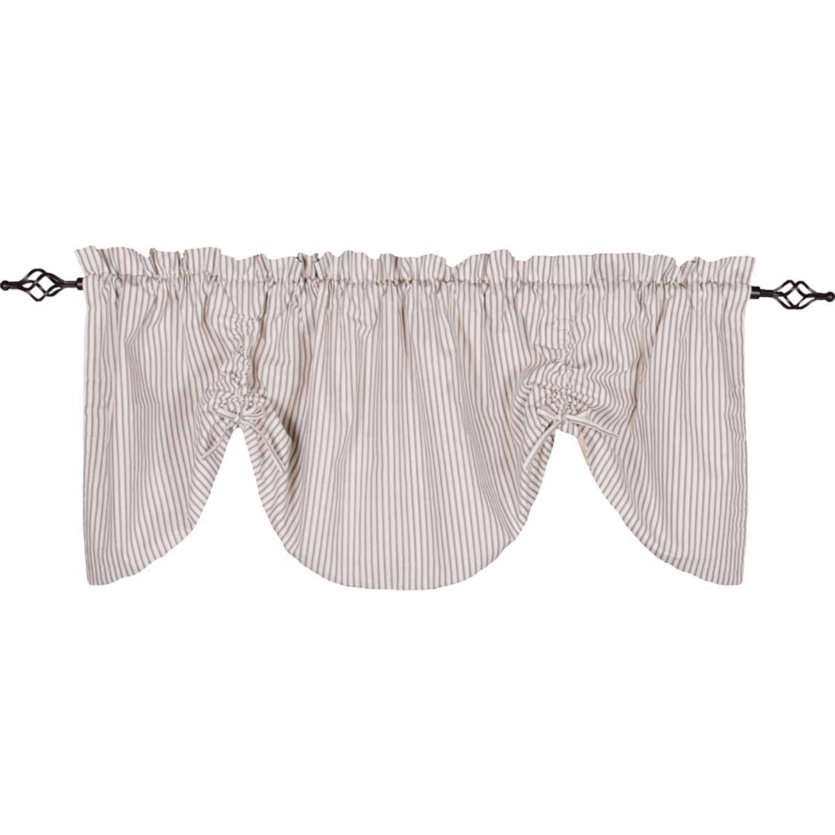 Valance - Ticking Valance, Gathered, Cream/Grey, Lined