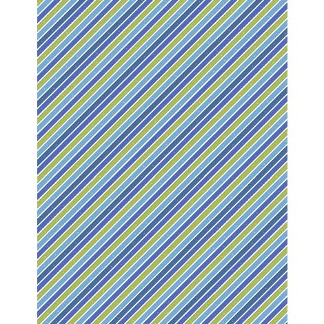 Wilmington Prints - Alpha-Bots - Diagonal Stripe, Blue/Green