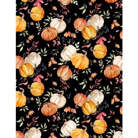 Wilmington Prints - Autumn Day - Pumpkin Toss, Black