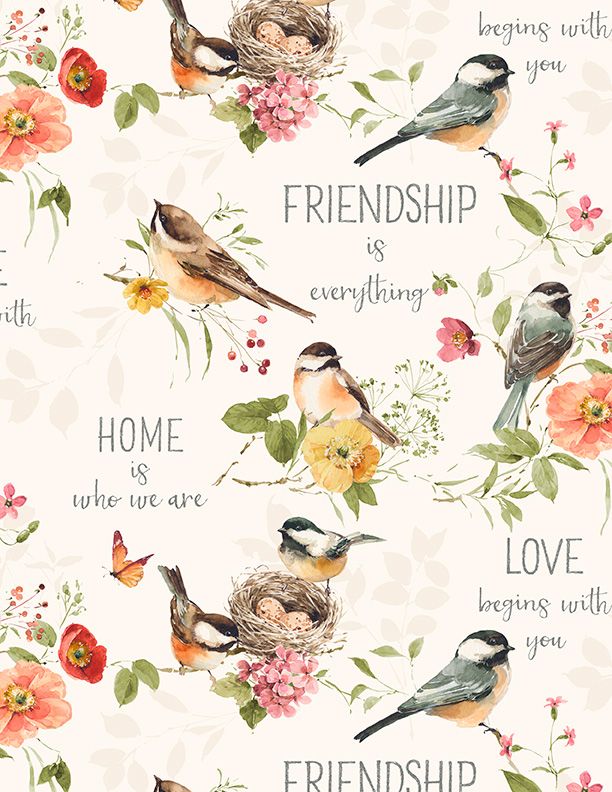 Wilmington Prints - Blessed by Nature - Birds & Quotes, Cream