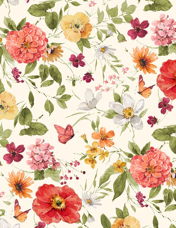 Wilmington Prints - Blessed by Nature - Medium Floral, Cream