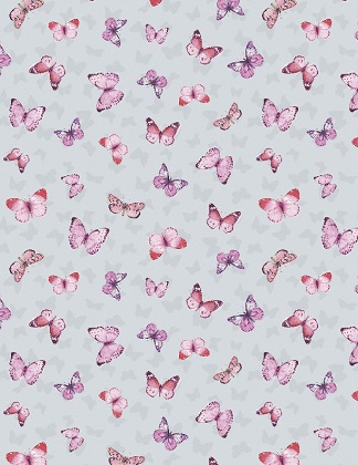 Wilmington Prints - Blush Garden - Butterfly Toss, Gray