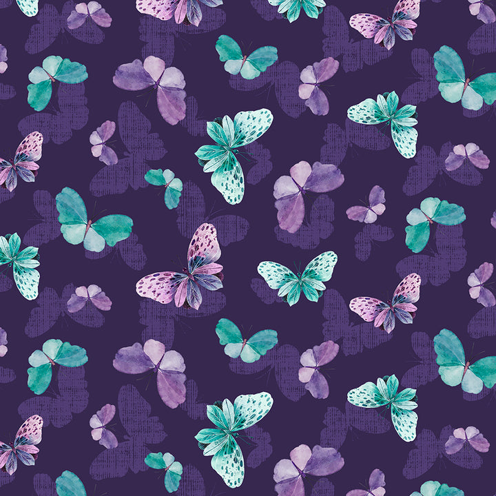 Wilmington Prints - Botanical Magic - Butterfly Toss, Purple