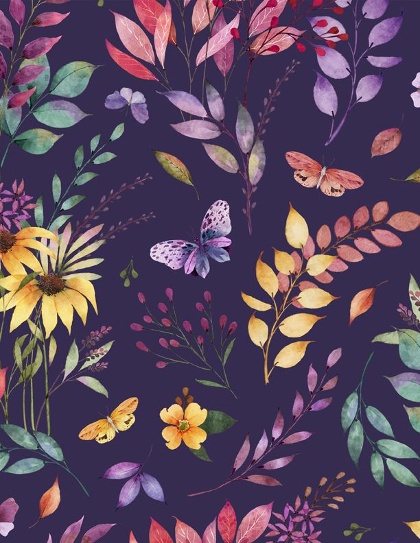 Wilmington Prints - Botanical Magic - Large All Over Flowers, Purple