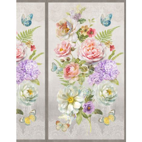 Wilmington Prints - Butterfly Haven - 24' Multi Floral Panel, Grey