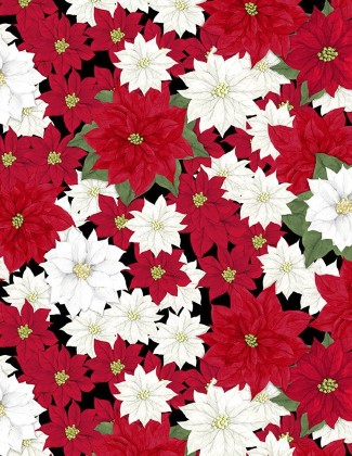 Wilmington Prints - Cardinal Charm - Packed Poinsettias, Black