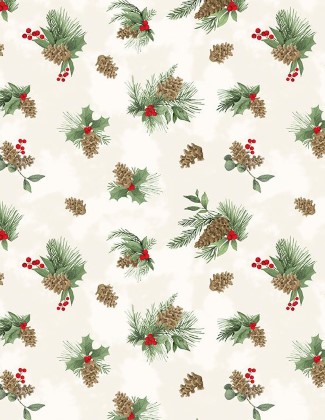 Wilmington Prints - Cardinal Charm - Pine Cone Toss, Cream