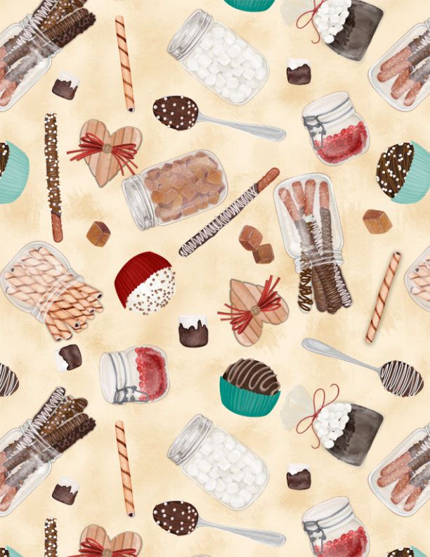 Wilmington Prints - Cocoa Sweet - Tossed Sweets, Cream