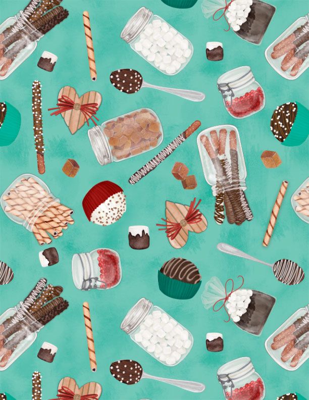 Wilmington Prints - Cocoa Sweet - Tossed Sweets, Teal