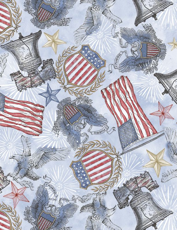 Wilmington Prints - Colors Of Courage - Patriotic Emblems, Blue
