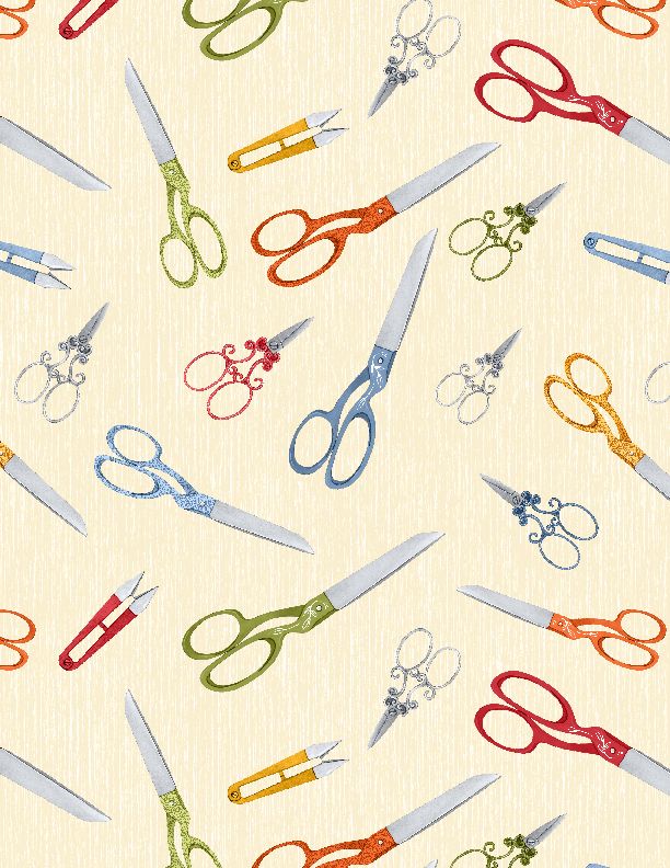 Wilmington Prints - Common Threads - Scissors, Cream