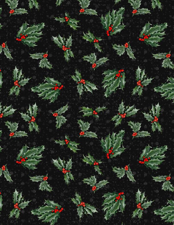 Wilmington Prints - Country Cardinals - Tossed Holly, Black