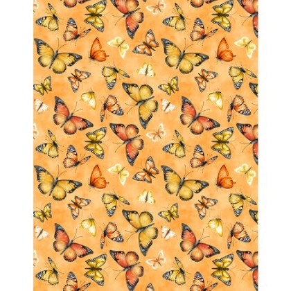 Wilmington Prints - Dahlia Botanica - Butterflies, Orange