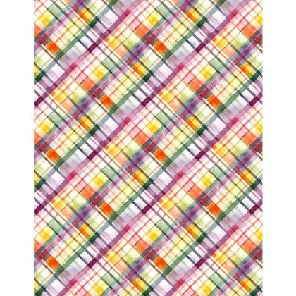 Wilmington Prints - Dahlia Botanica - Daigonal Plaid, Multi