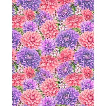 Wilmington Prints - Dahlia Botanica - Packed Floral, Pink/Purple