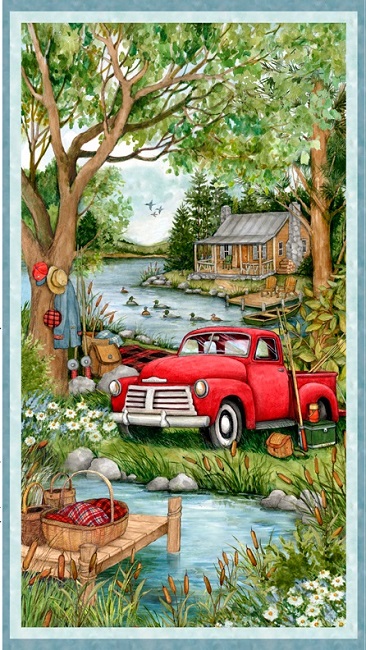 Wilmington Prints - Down By The Lake - 24' Red Truck Panel, Multi