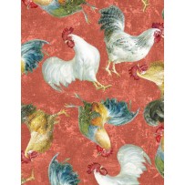 Wilmington Prints - Early To Rise - Roosters All Over, Red