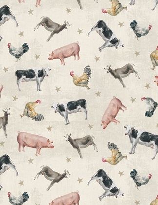 Wilmington Prints - Farmhouse Chic - Animals, Cream