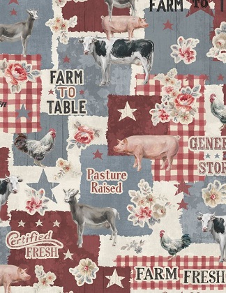 Wilmington Prints - Farmhouse Chic - Large Allover, Blue/Red