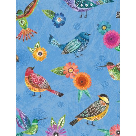 Wilmington Prints - Floral Flight - Birds All-Over, Blue