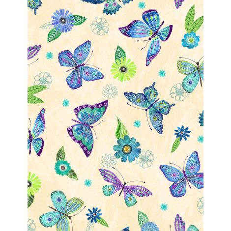 Wilmington Prints - Floral Flight - Buterrfly All-Over, Cream