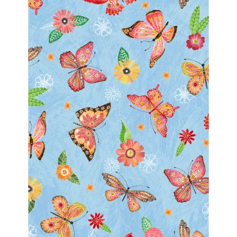 Wilmington Prints - Floral Flight - Butterfly All-Over, Blue