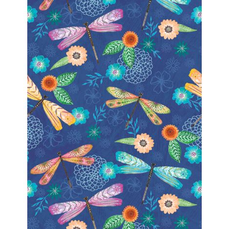 Wilmington Prints - Floral Flight - Dragonfly All-Over, Blue
