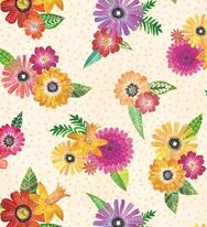 Wilmington Prints - Floral Flight - Floral Bouquets, Cream