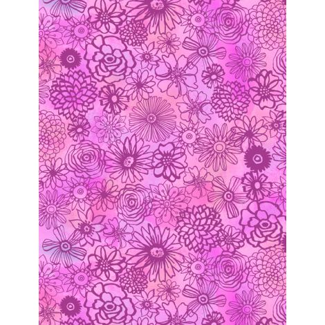 Wilmington Prints - Floral Flight - Floral Outlines, Purple