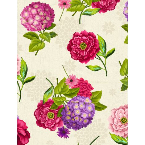 Wilmington Prints - Floral Serenade - Tossed Bouquets, Cream