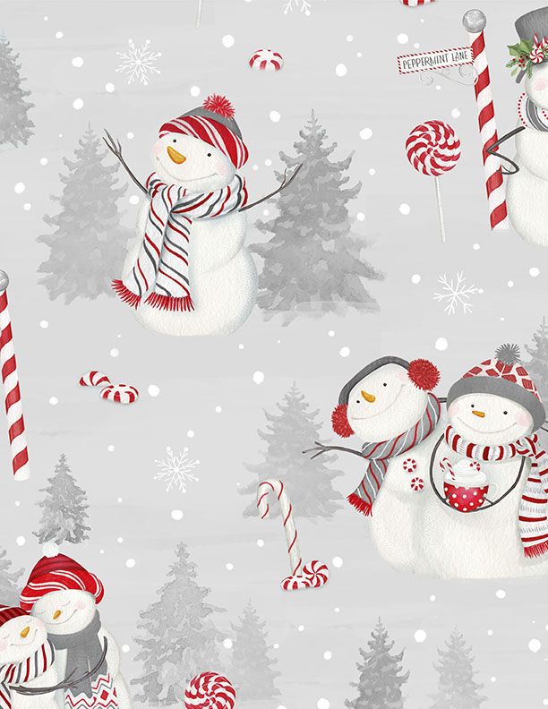 Wilmington Prints - Frosty Merry Mints - Scenic Snowmen, Gray