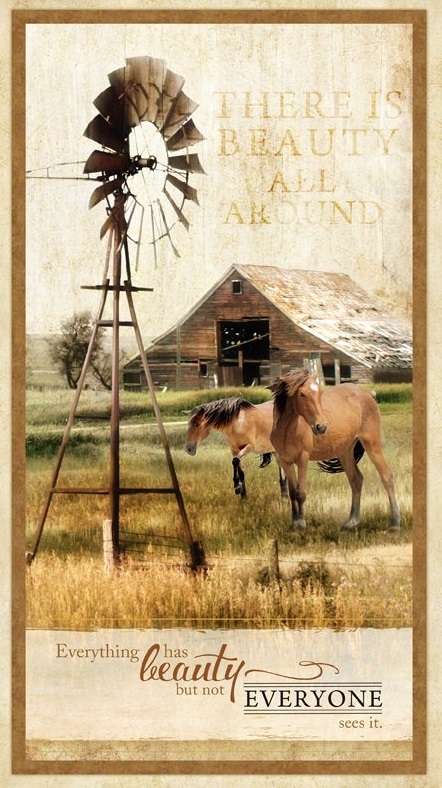 Wilmington Prints - Greener Pastures 1 - 24' Two Horse Barn Panel, Tan