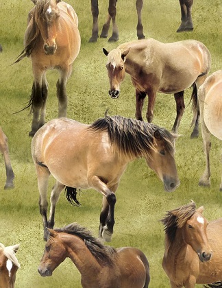 Wilmington Prints - Greener Pastures 2 - Horses Allover, Green