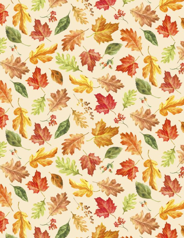 Wilmington Prints - Harvest Gold - Leaf Toss, Cream